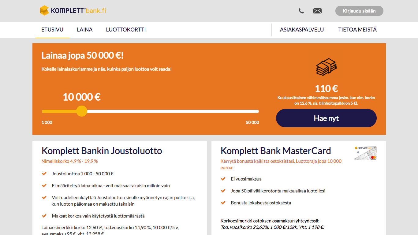 Komplett Bankilta Suomen suurin joustoluotto - Kava.fi